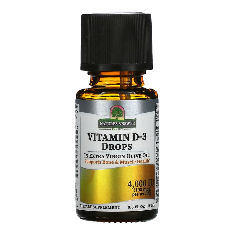 Nature's Answer, Vitamin D-3 Drops, 100 mcg (4,000 IU), 0.5 fl oz (15 ml) 83000261329