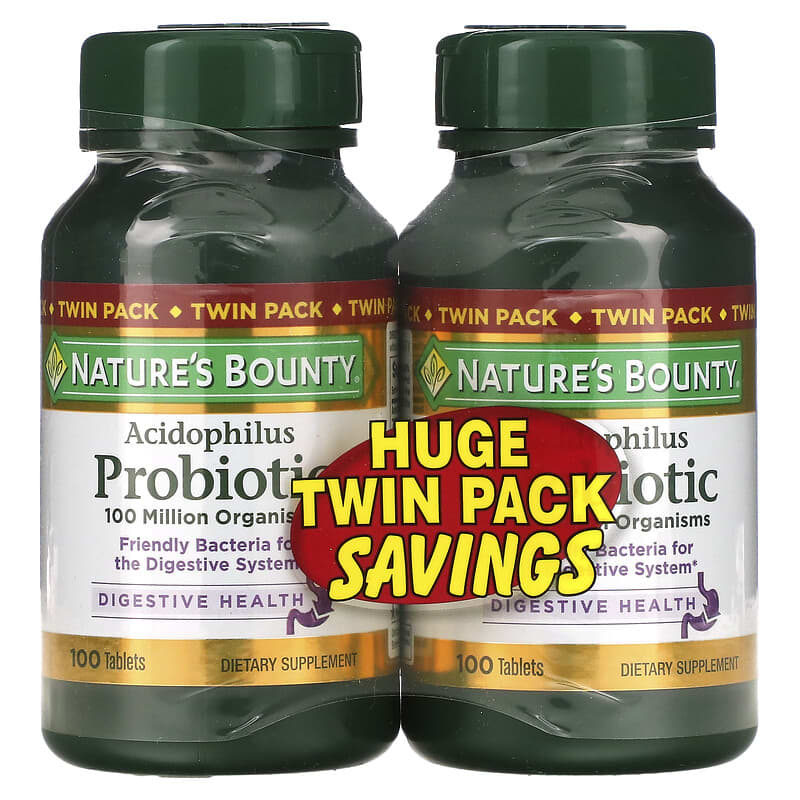 Nature's Bounty Acidophilus Probiotic Twin Pack 100 Tablets Each 74312307096