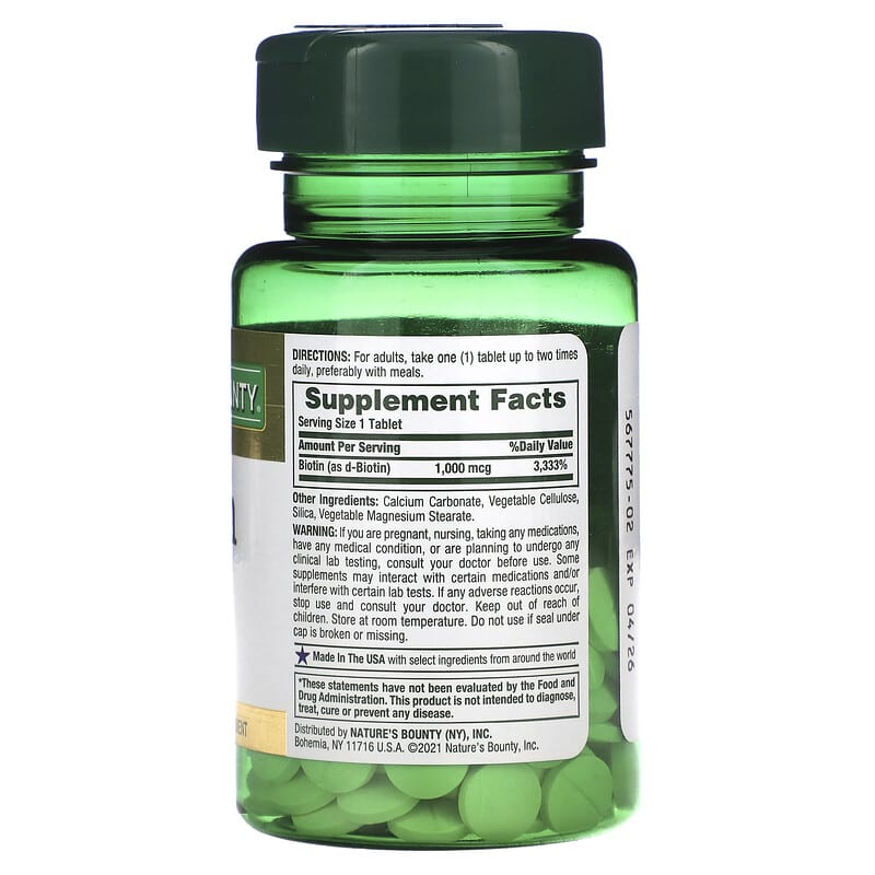 Nature's Bounty, Biotin, 1,000 mcg, 100 Coated Tablets 74312079610