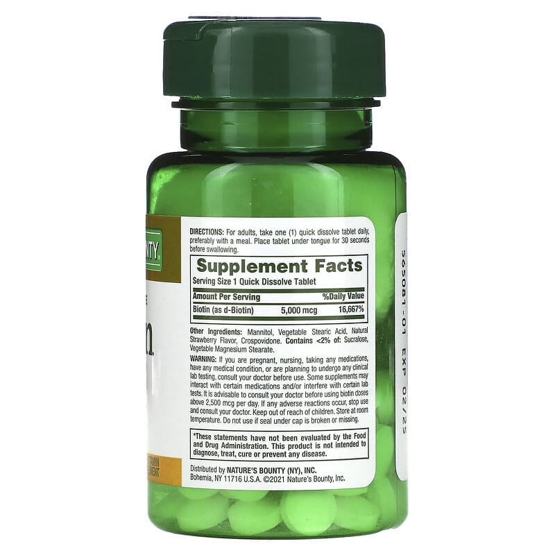 Nature's Bounty, Biotin, 5,000 mcg, 60 Quick Dissolve Tablets 74312589133