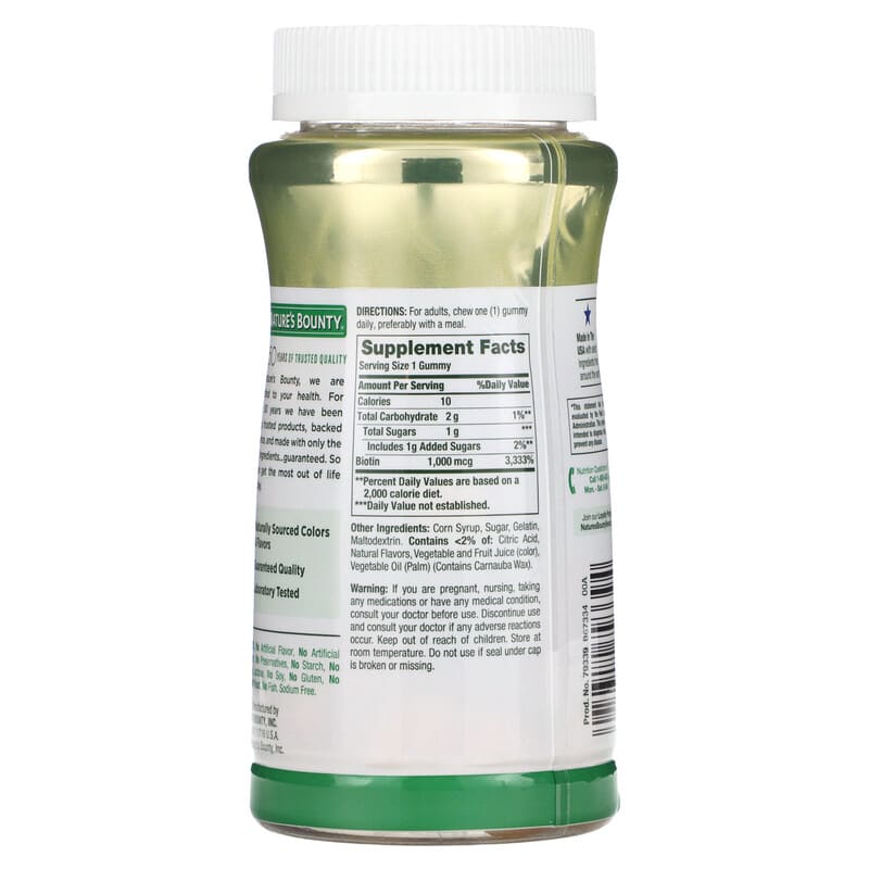 Nature's Bounty, Biotin Gummies, Grape, Orange & Cherry, 1,000 mcg, 110 Gummies 74312793394