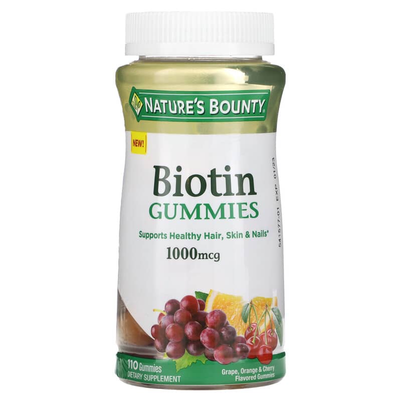 Nature's Bounty Biotin Gummies Grape Orange & Cherry 1,000 mcg 110 Gummies 74312793394