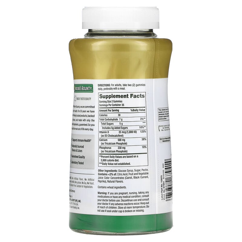 Nature's Bounty, Calcium + D3 Gummies, Peach & Cherry, 70 Gummies 74312679414