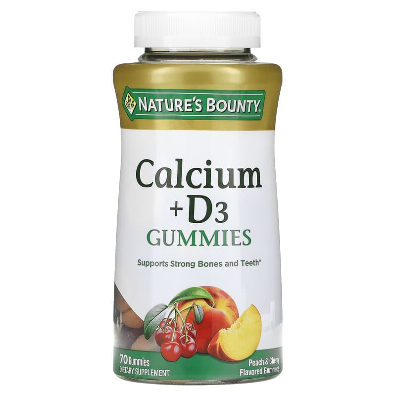 Nature's Bounty Calcium + D3 Gummies Peach & Cherry 70 Gummies 74312679414