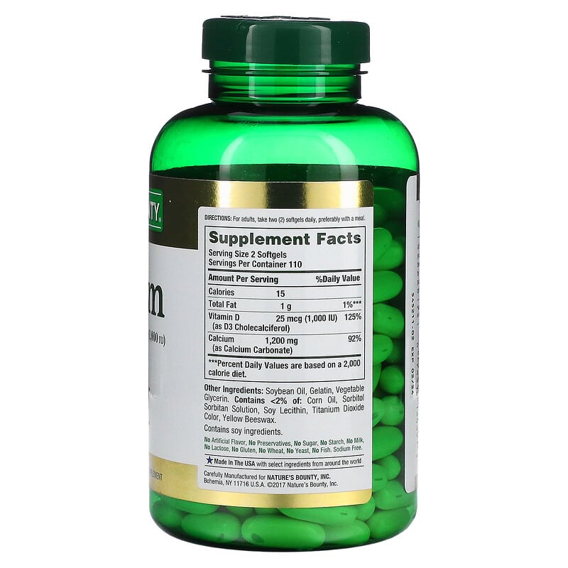 Nature's Bounty, Calcium Plus Vitamin D3, 600 mg, 220 Rapid Release Softgels 74312134395
