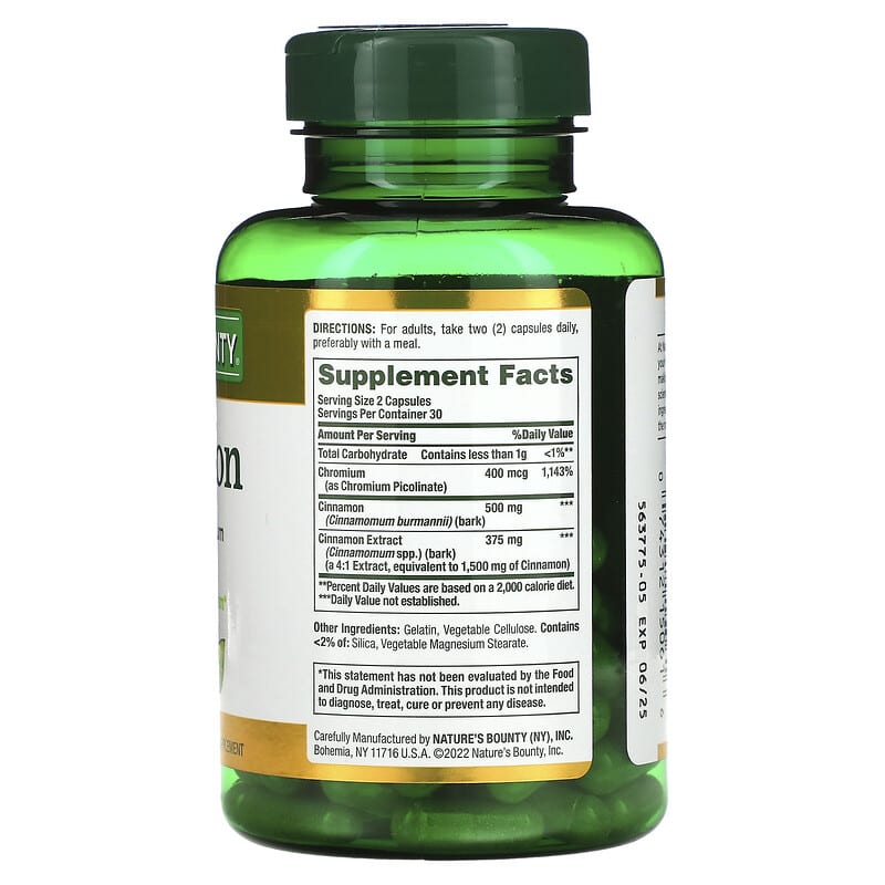 Nature's Bounty, Cinnamon Plus Chromium, 1,000 mg, 60 Capsules 74312150616