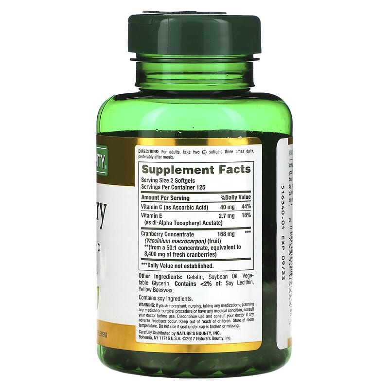 Nature's Bounty, Cranberry with Vitamin C, 250 Rapid Release Softgels 74312043635