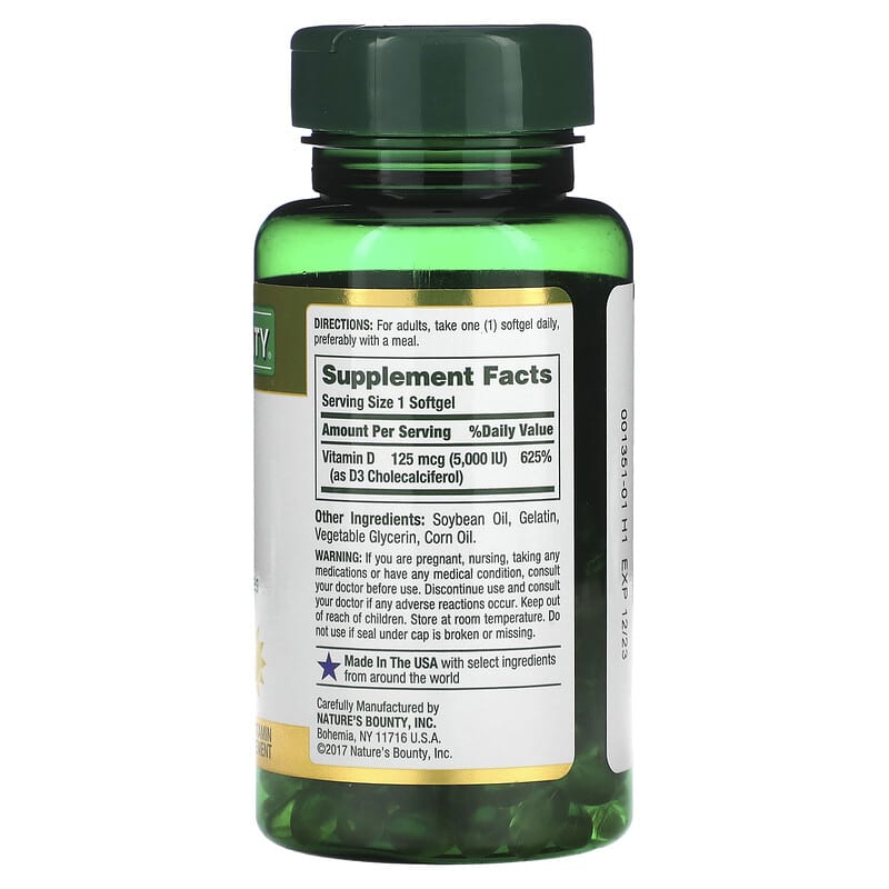 Nature's Bounty, D3, 125 mcg (5,000 IU), 150 Rapid Release Softgels 74312193774