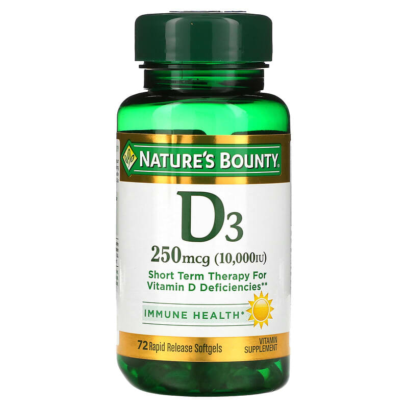 Nature's Bounty D3 250 mcg (10,000 IU) 72 Rapid Release Softgels 74312358739
