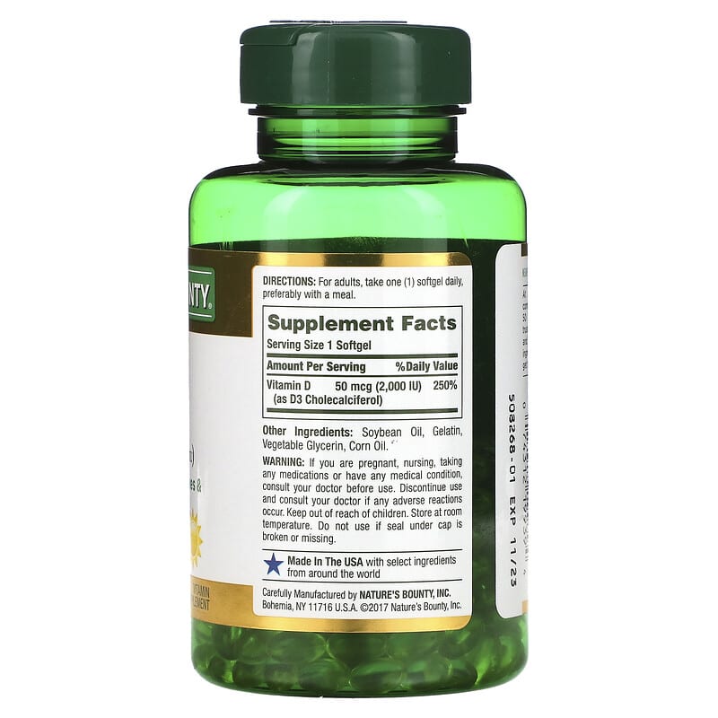 Nature's Bounty, D3, 50 mcg (2,000 IU), 240 Rapid Release Softgels 74312199394