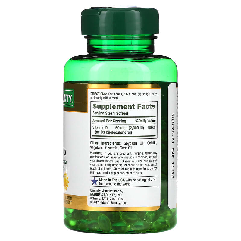 Nature's Bounty, D3, 50 mcg (2,000 IU), 350 Rapid Release Softgels 74312528071