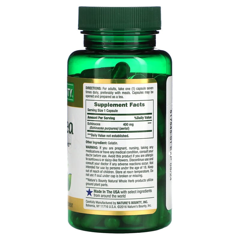 Nature's Bounty, Echinacea, 400 mg, 100 Capsules 74312056338