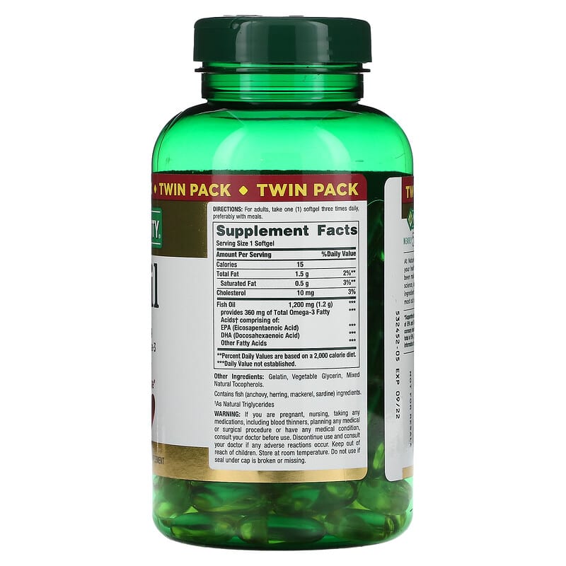 Nature's Bounty, Fish Oil, Twin Pack, 1,200 mg, 180 Rapid Release Softgels Each 74312306976