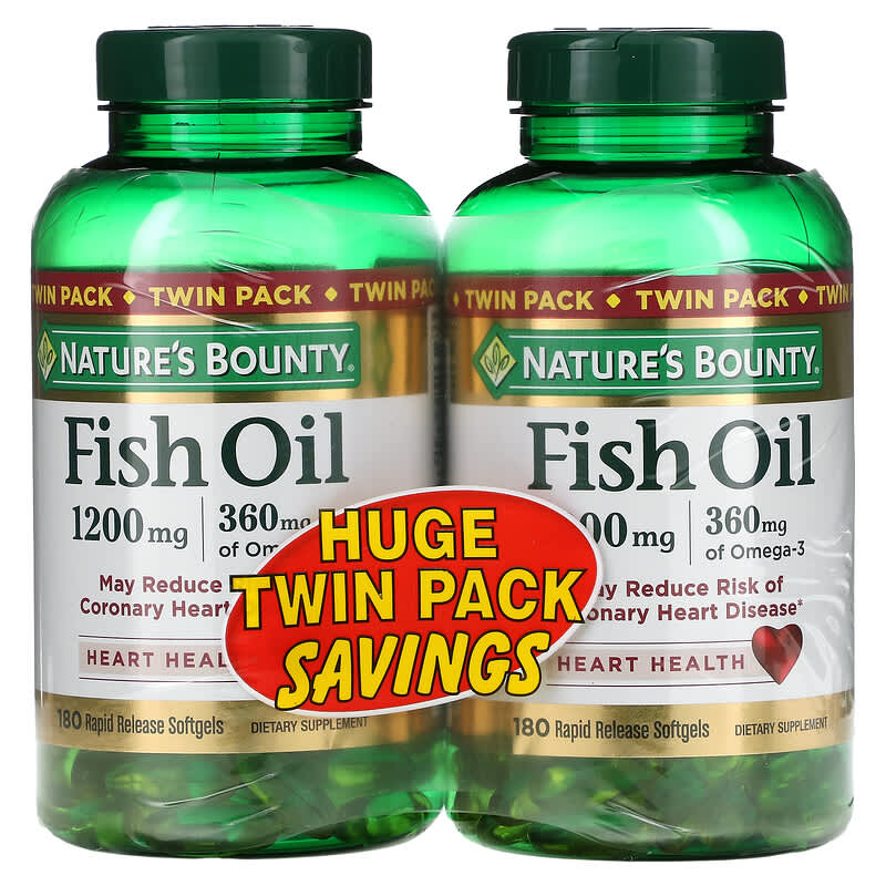 Nature's Bounty Fish Oil Twin Pack 1,200 mg 180 Rapid Release Softgels Each 74312306976