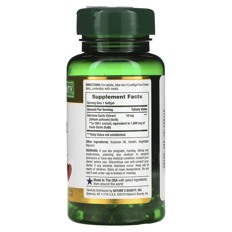 Nature's Bounty, Garlic Extract, 1,000 mg, 100 Rapid Release Softgels 74312123269