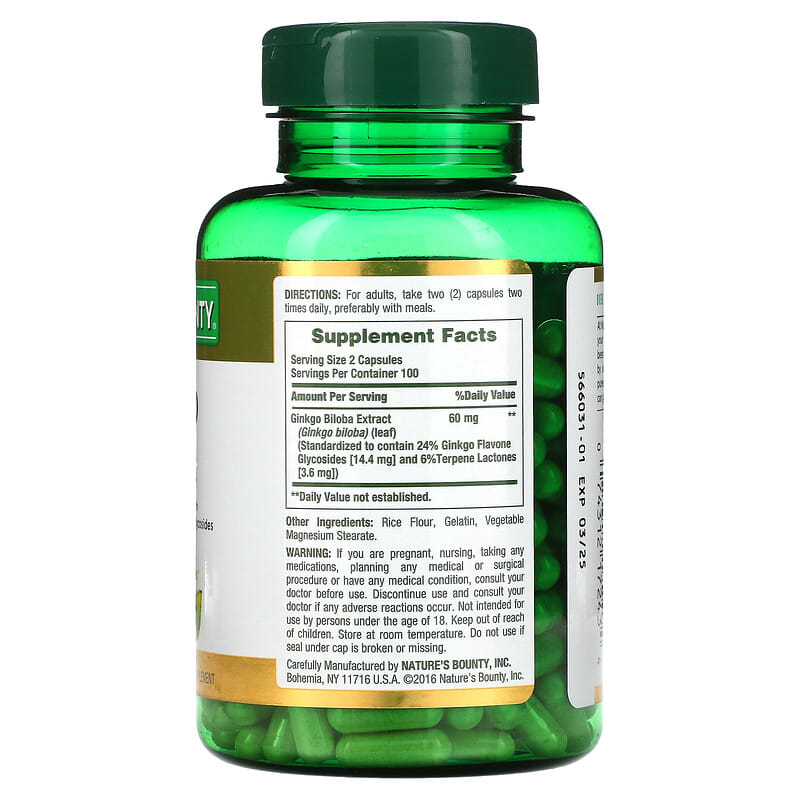 Nature's Bounty, Ginkgo Biloba, 30 mg, 200 Capsules 74312172434