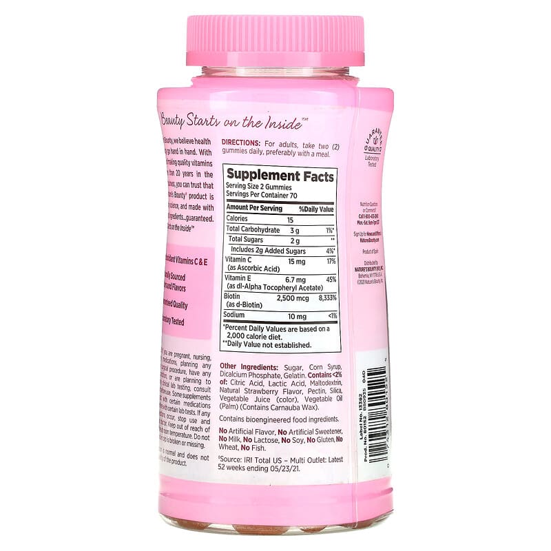 Nature's Bounty, Hair, Skin & Nails Gummies with Biotin, Strawberry, 1,250 mcg, 140 Gummies 74312801525