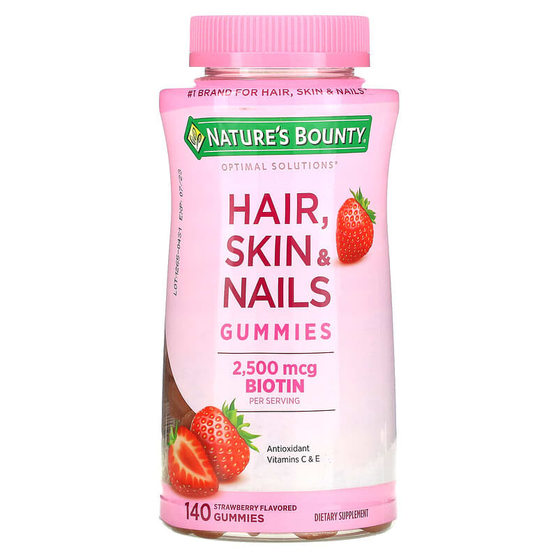 Nature's Bounty Hair Skin & Nails Gummies with Biotin Strawberry 1,250 mcg 140 Gummies 74312801525