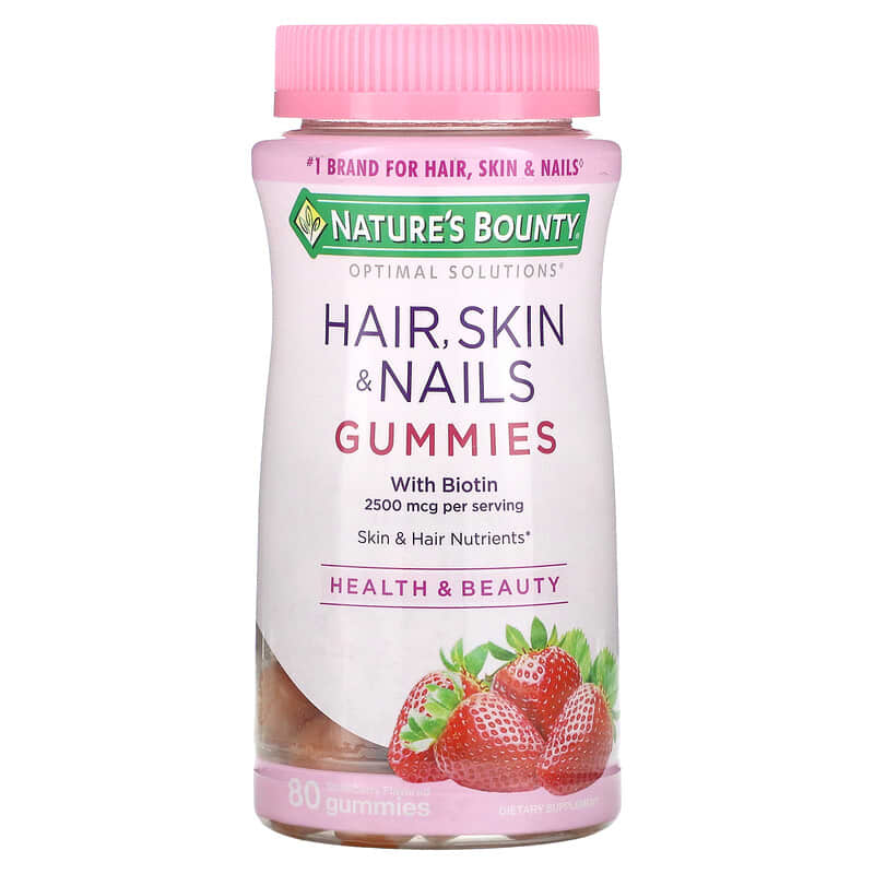 Nature's Bounty Hair Skin & Nails Gummies with Biotin Strawberry 1,250 mcg 80 Gummies 74312535451