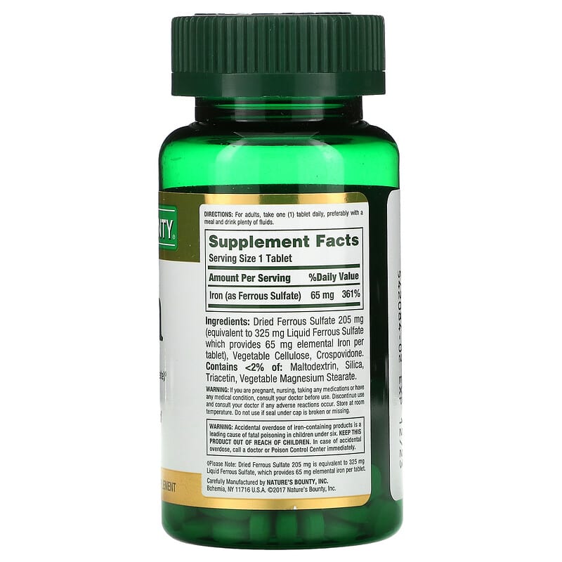 Nature's Bounty, Iron, 65 mg, 100 Tablets 74312413834