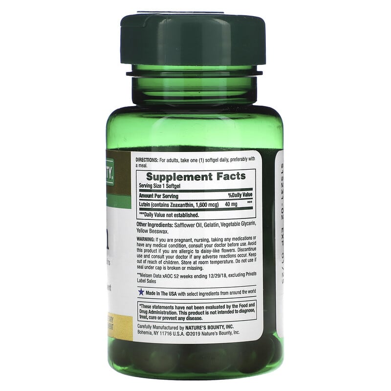 Nature's Bounty, Lutein, 40 mg, 30 Rapid Release Softgels 74312442506
