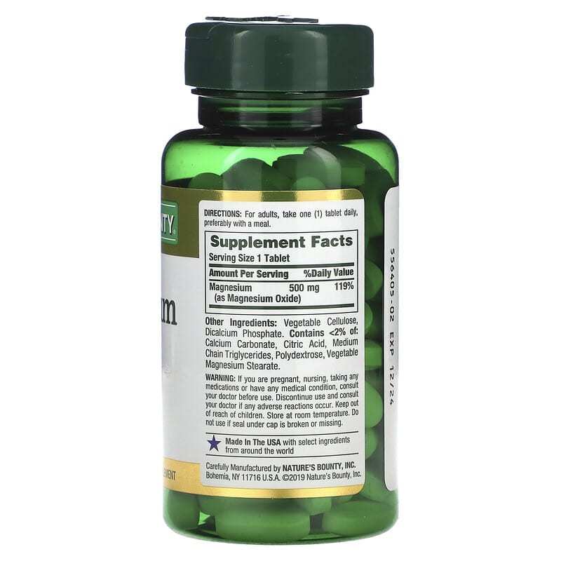 Nature's Bounty, Magnesium, 500 mg, 100 Coated Tablets 74312055355