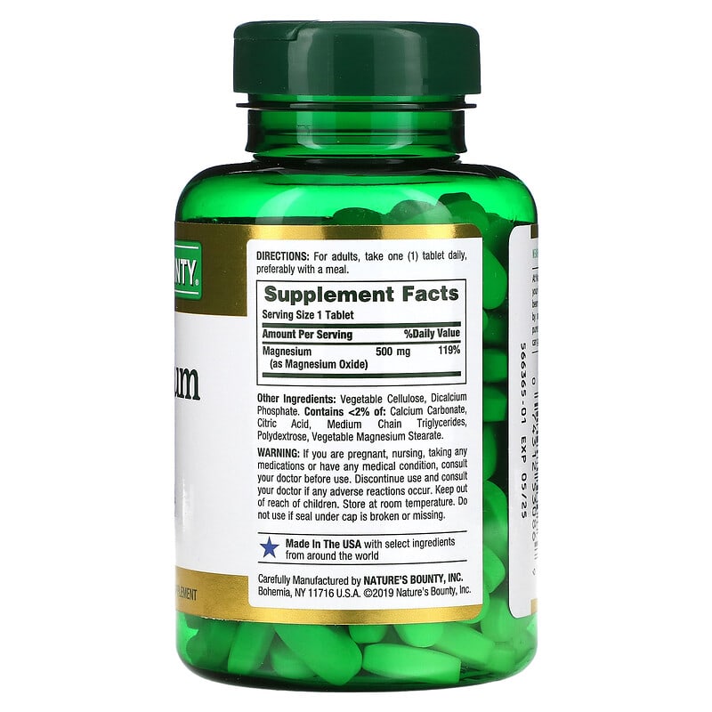 Nature's Bounty, Magnesium, 500 mg, 200 Coated Tablets 74312530869