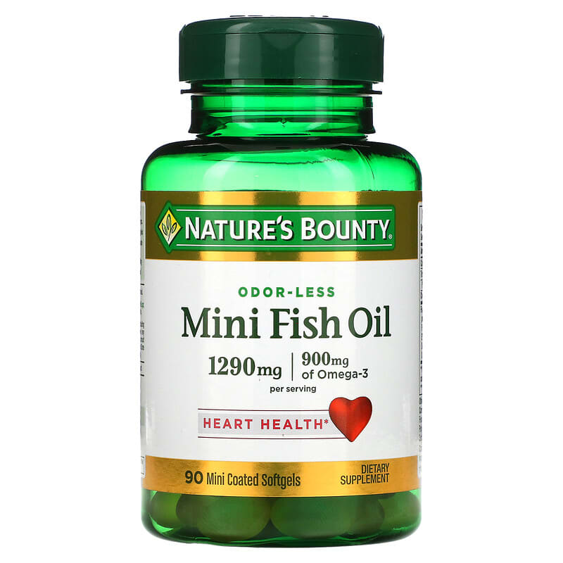 Nature's Bounty Odor-Less Mini Fish Oil 645 mg 90 Mini Coated Softgels 74312186783