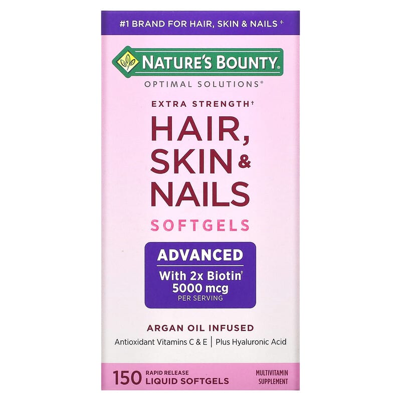 Nature's Bounty Optimal Solutions Extra Strength Hair Skin & Nails 150 Rapid Release Liquid Softgels 74312357107
