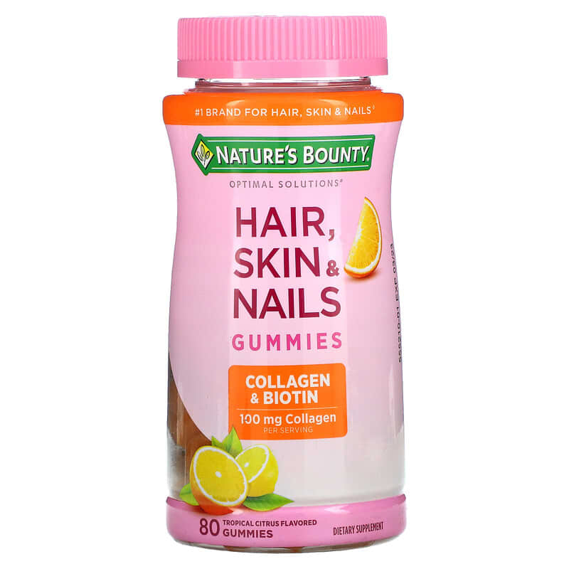 Nature's Bounty Optimal Solutions Hair Skin & Nails Collagen & Biotin Tropical Citrus 80 Gummies 74312785641