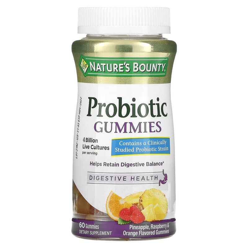 Nature's Bounty Probiotic Gummies Pineapple Raspberry & Orange  4 Billion 60 Gummies 74312729003