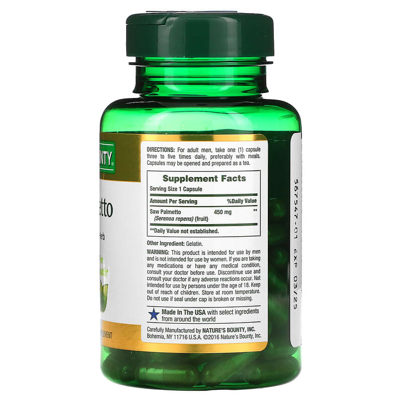 Nature's Bounty, Saw Palmetto, 450 mg, 100 Capsules 74312441912