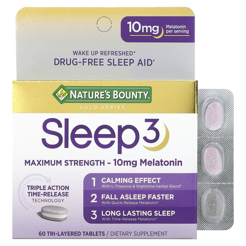Nature's Bounty Sleep 3 Maximum Strength Drug-Free Sleep Aid 60 Tri-Layered Tablets 74312005268