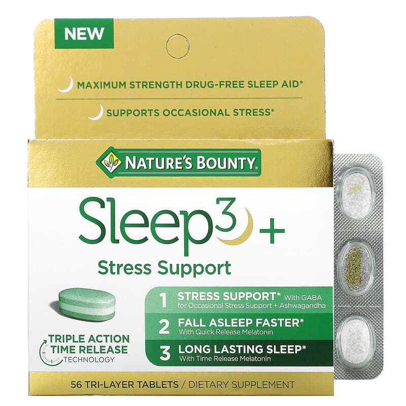Nature's Bounty Sleep3+ Stress Support 56 Tri-Layer Tablets 74312006968