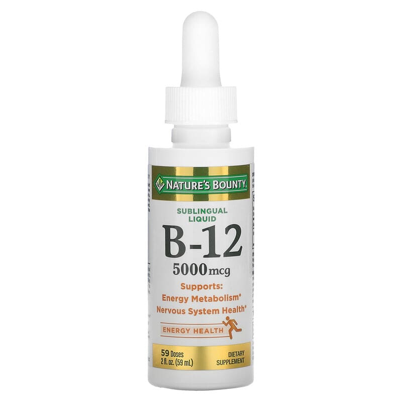 Nature's Bounty, Sublingual Liquid, Vitamin B12, 5,000 mcg, 2 fl oz (59 ml) 74312181870