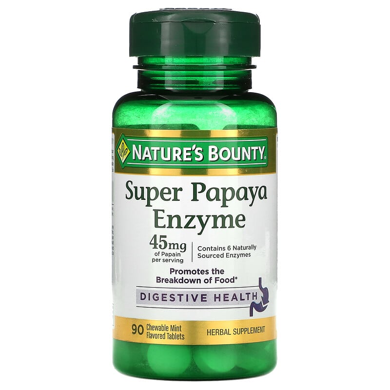 Nature's Bounty Super Papaya Enzyme Mint 15 mg 90 Chewable Tablets 74312006685