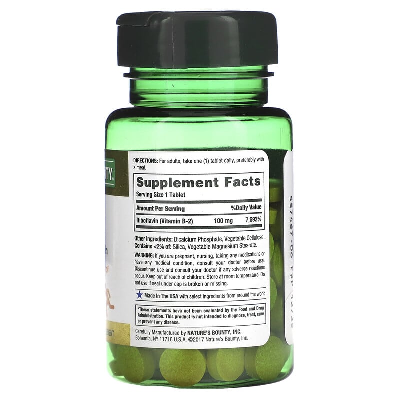 Nature's Bounty, Vitamin B-2, 100 mg, 100 Coated Tablets 74312006401
