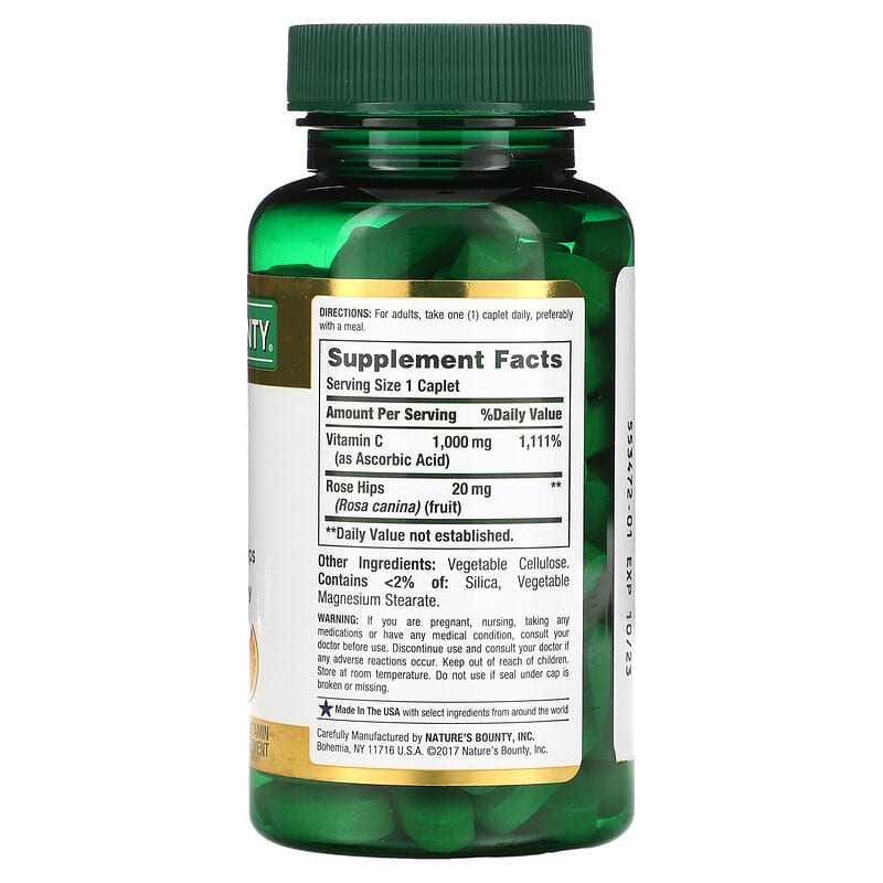 Nature's Bounty, Vitamin C with Rose Hips, 1,000 mg, 100 Coated Caplets 74312006906