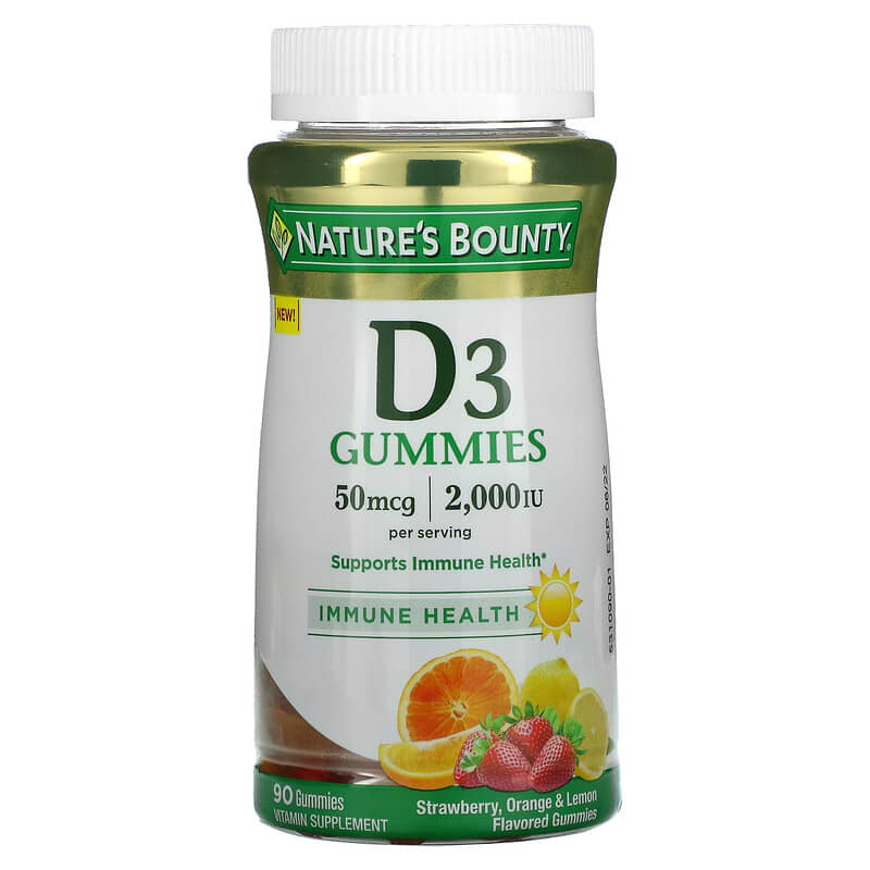 Nature's Bounty Vitamin D3 Gummies Strawberry Orange & Lemon 25 mcg (1,000 IU) 90 Gummies 74312672910