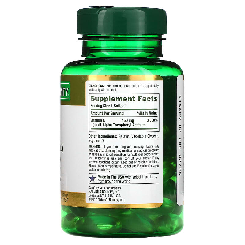 Nature's Bounty, Vitamin E, Pure Dl-Alpha, 450 mg (1,000 IU), 60 Rapid Release Softgels 74312017995