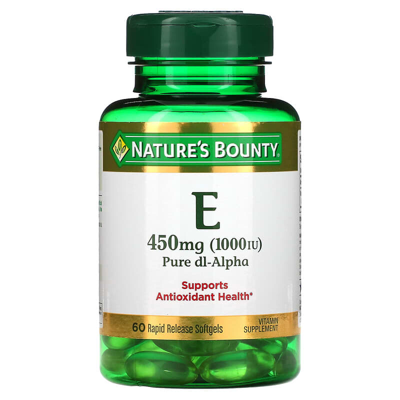 Nature's Bounty Vitamin E Pure Dl-Alpha 450 mg (1,000 IU) 60 Rapid Release Softgels 74312017995