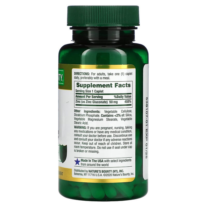 Nature's Bounty, Zinc, 50 mg, 100 Caplets 74312020605