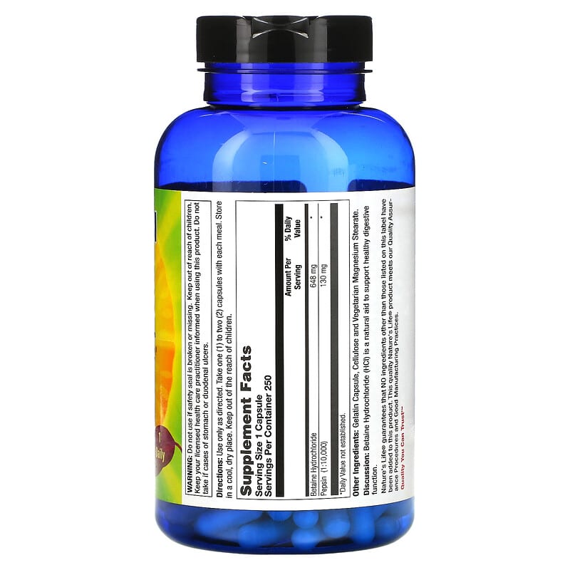 Nature's Life, Betaine HCL, 648 mg, 250 Capsules 40647004108