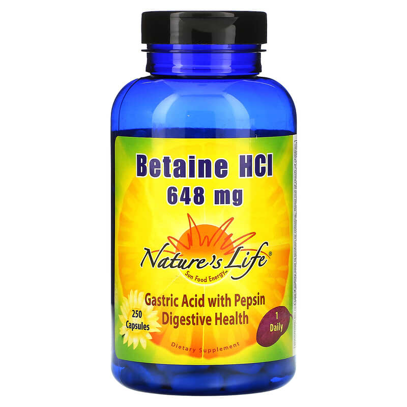 Nature's Life Betaine HCL 648 mg 250 Capsules 40647004108