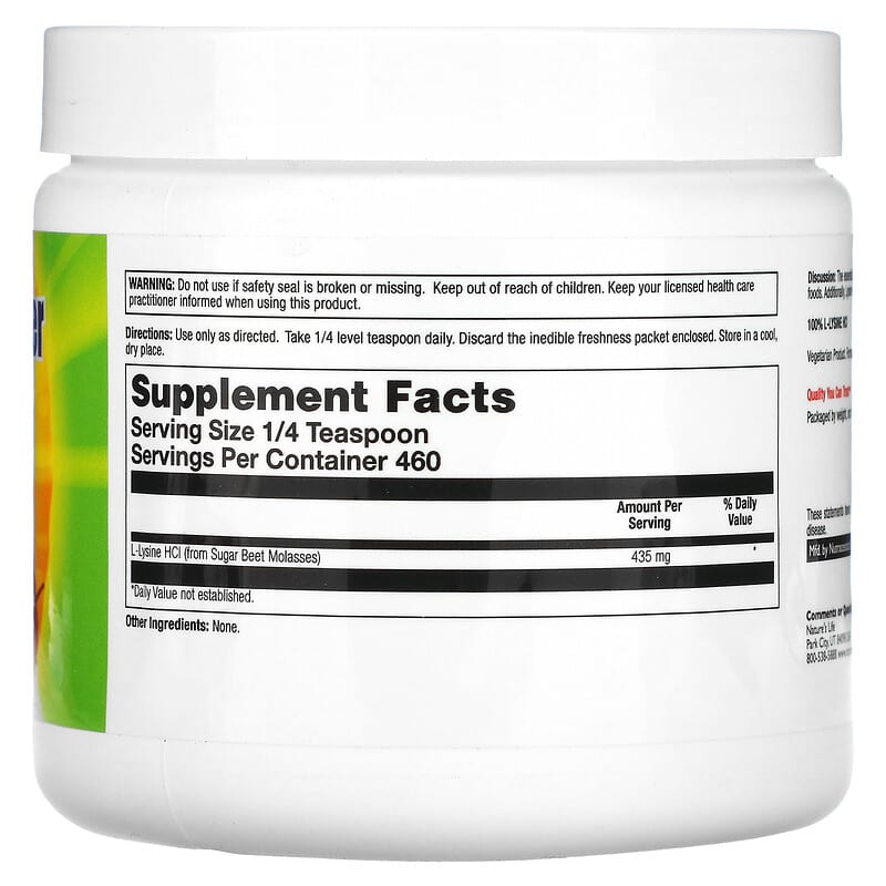 Nature's Life, L-Lysine Powder, Unflavored, 200 g 40647512306