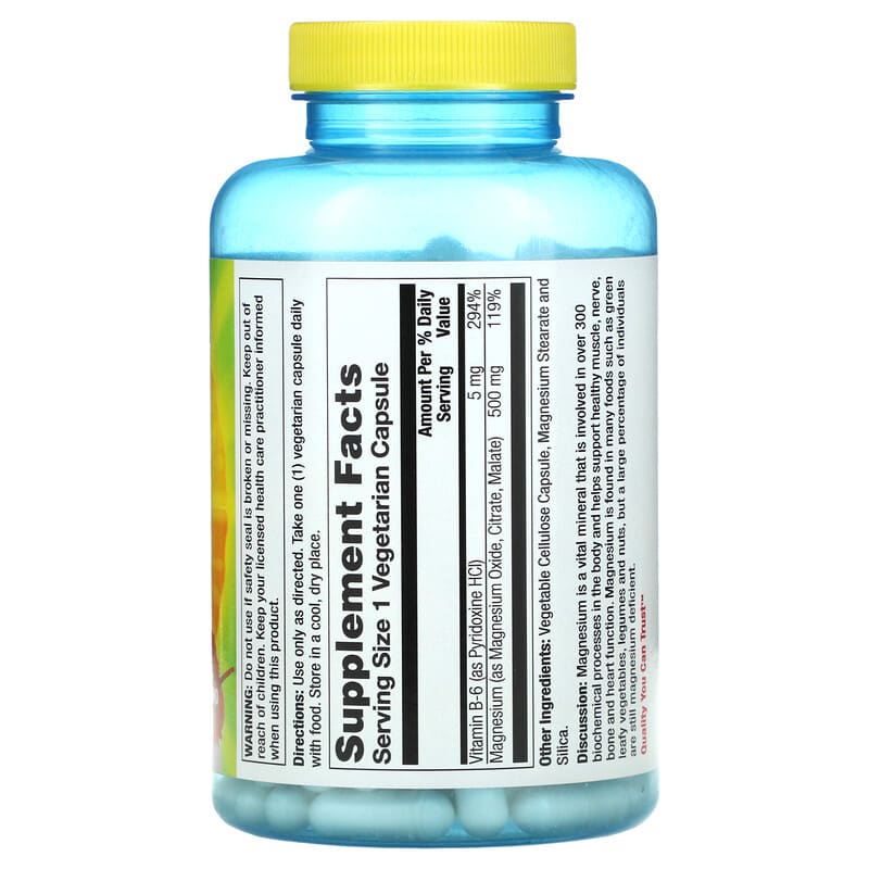 Nature's Life, Magnesium Plus Vitamin B-6, 500 mg, 180 Vegetarian Capsules 40647834590