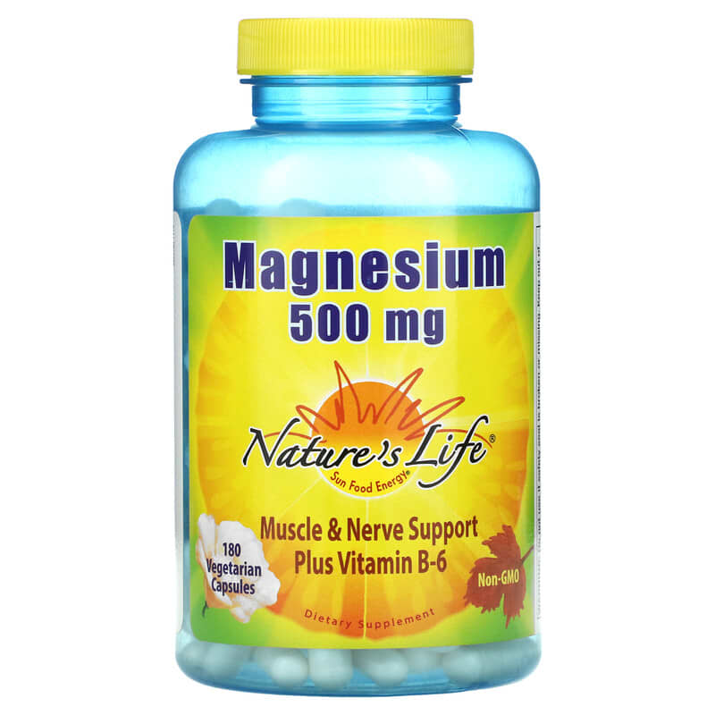 Nature's Life Magnesium Plus Vitamin B-6 500 mg 180 Vegetarian Capsules 40647834590