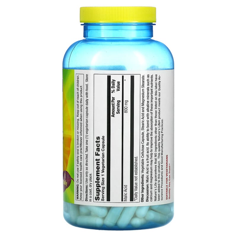 Nature's Life, Malic Acid, 800 mg, 250 Vegetarian Capsules 40647005716