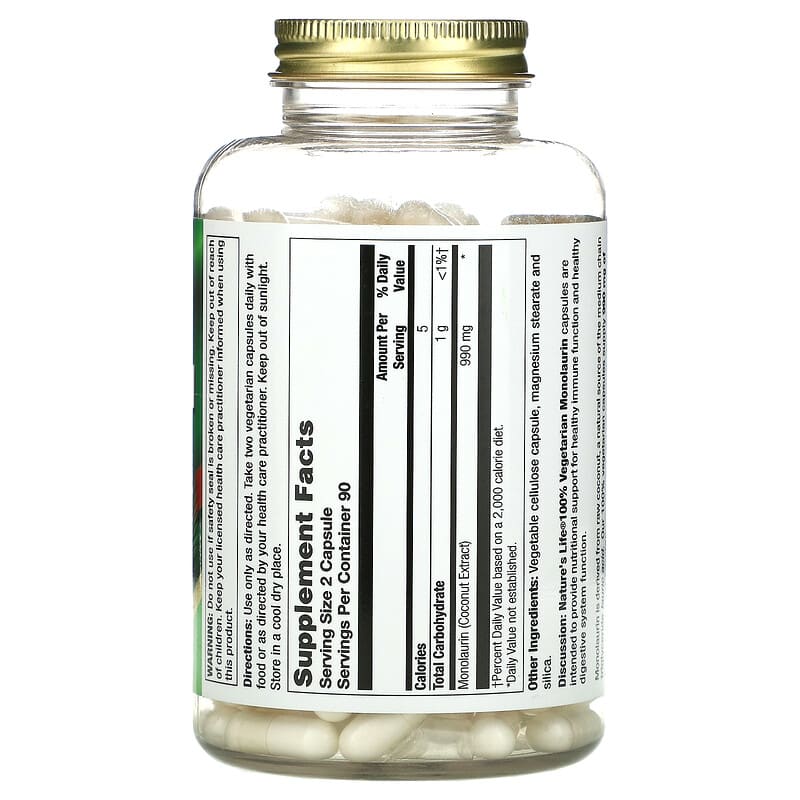 Nature's Life, Monolaurin, 180 Vegetarian Capsules 10043390723