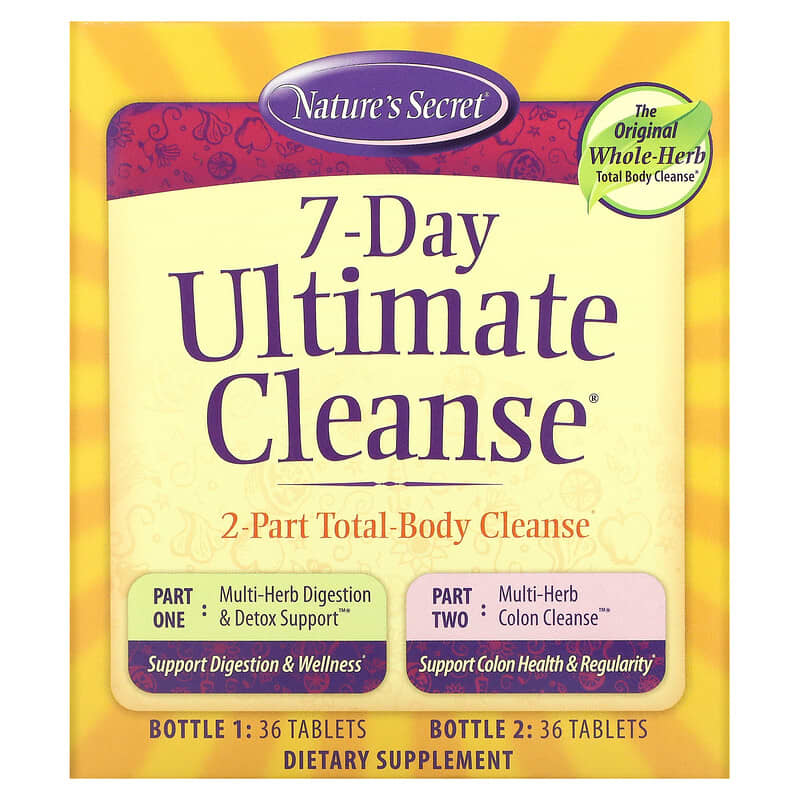 Nature's Secret 7-Day Ultimate Cleanse 2-Part Total-Body Cleanse 2 Bottles 36 Tablets Each 710363583811